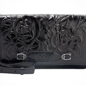 Patricia Nash Monta Black Leather Crossbody Clutch Envelope Good